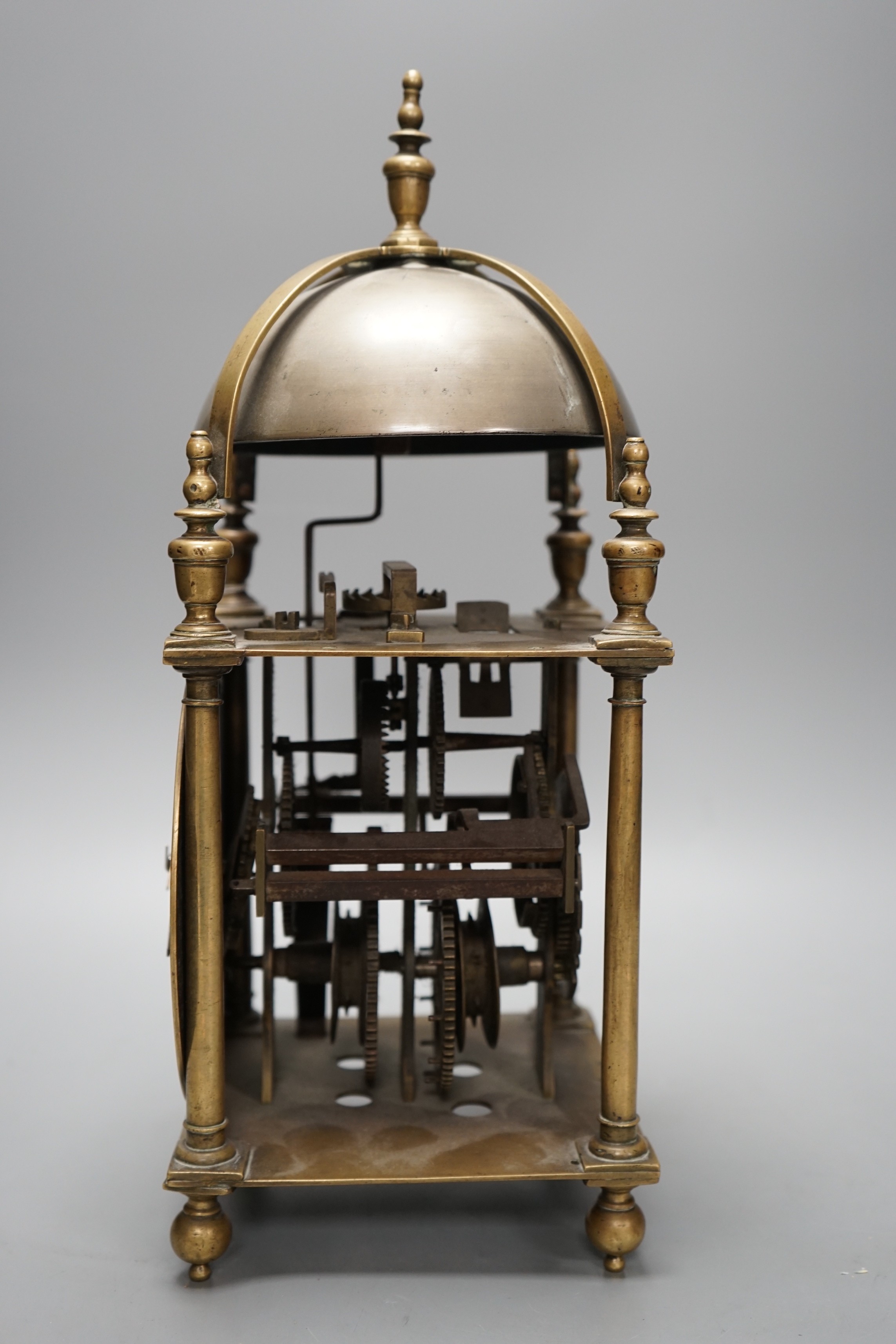 A brass lantern clock, signed John Aylward, 17th century and later, incomplete